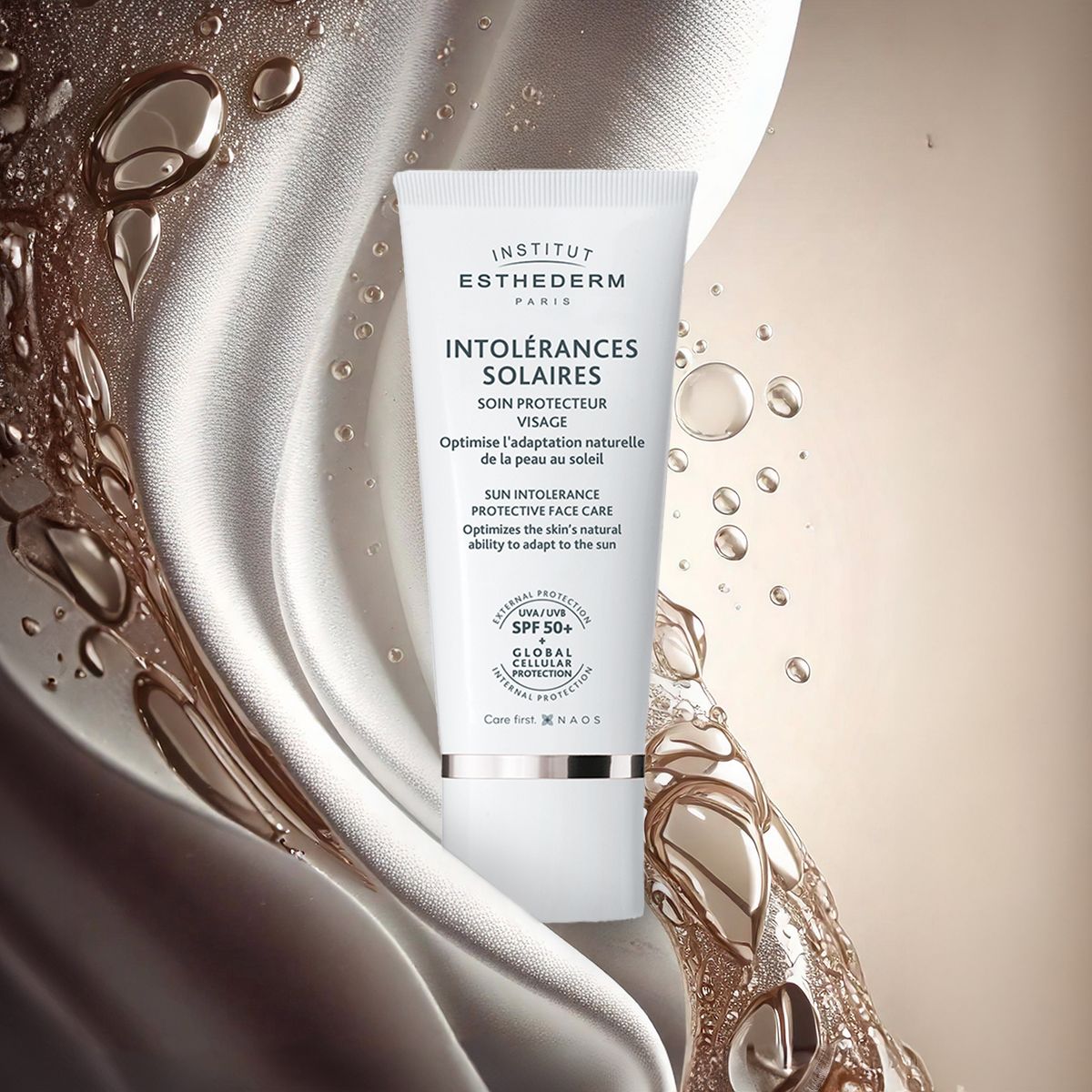 Institut Esthederm Intolerances Solaires, crema solare viso SPF50+ per pelle sensibile, 50 ml