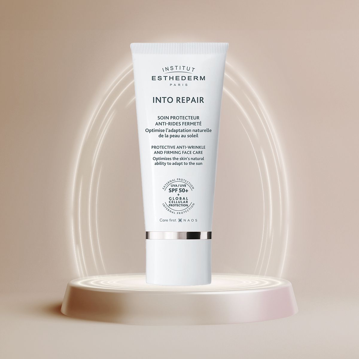 Institut Esthederm Into Repair, crema solare viso antirughe per pelle sensibile, 50 ml