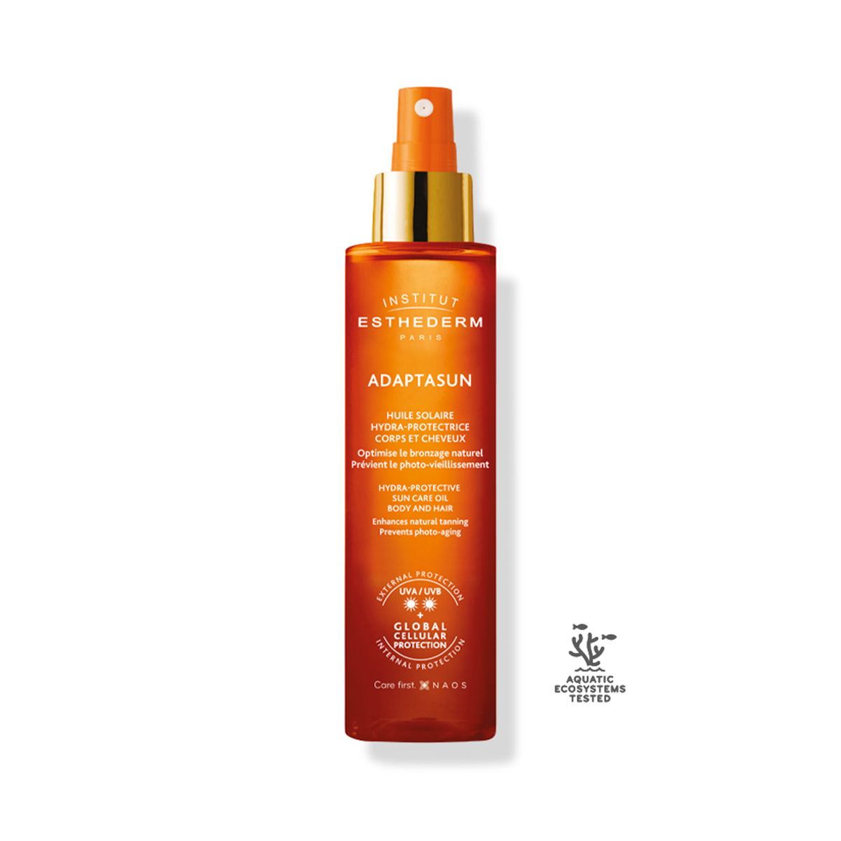 Institut Esthederm Adaptasun, olio solare corpo e capelli protezione media, 150 ml