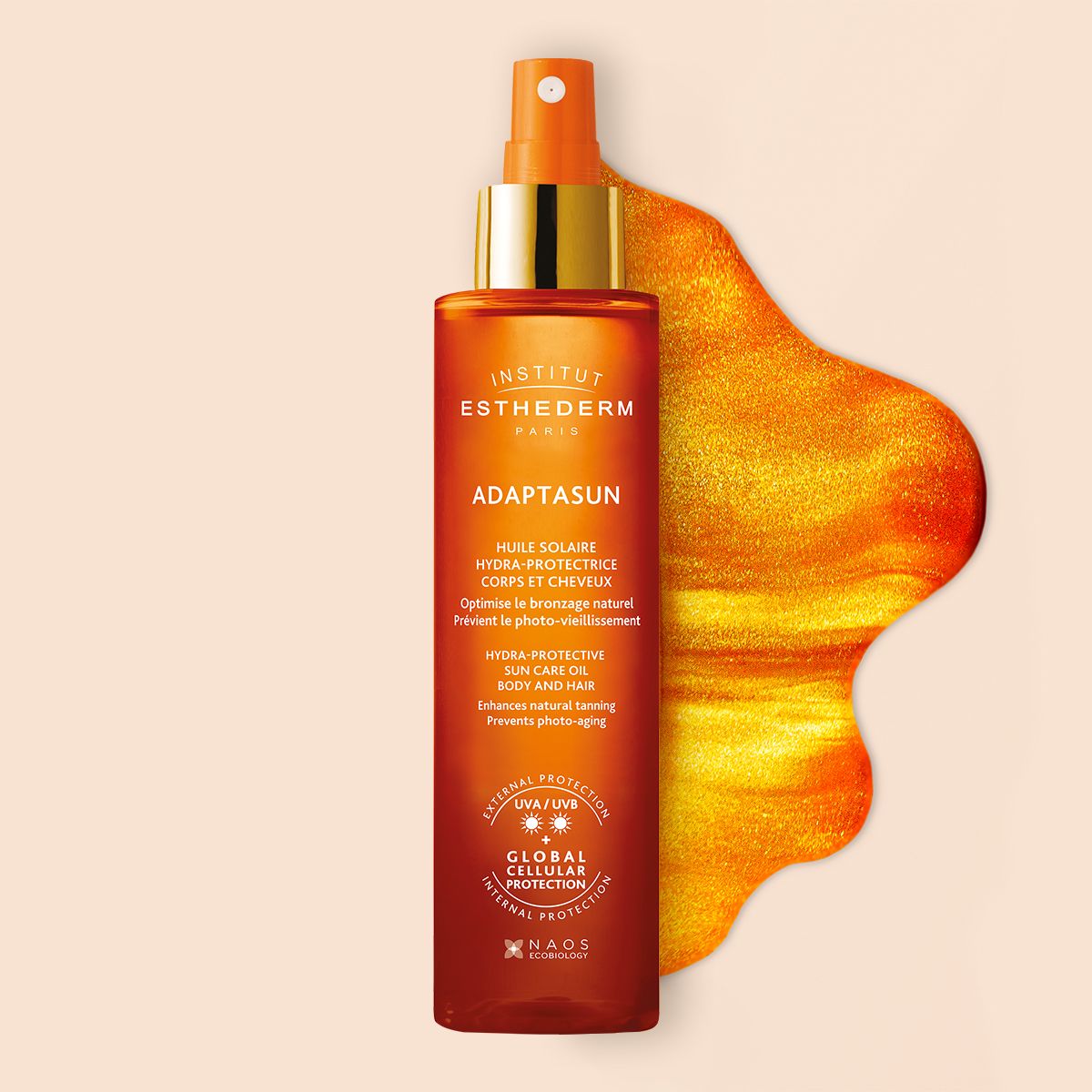 Institut Esthederm Adaptasun, olio solare corpo e capelli protezione media, 150 ml