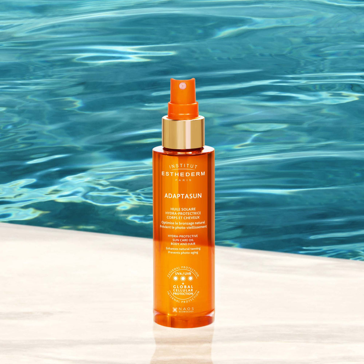 Institut Esthederm Adaptasun, olio solare corpo e capelli protezione media, 150 ml